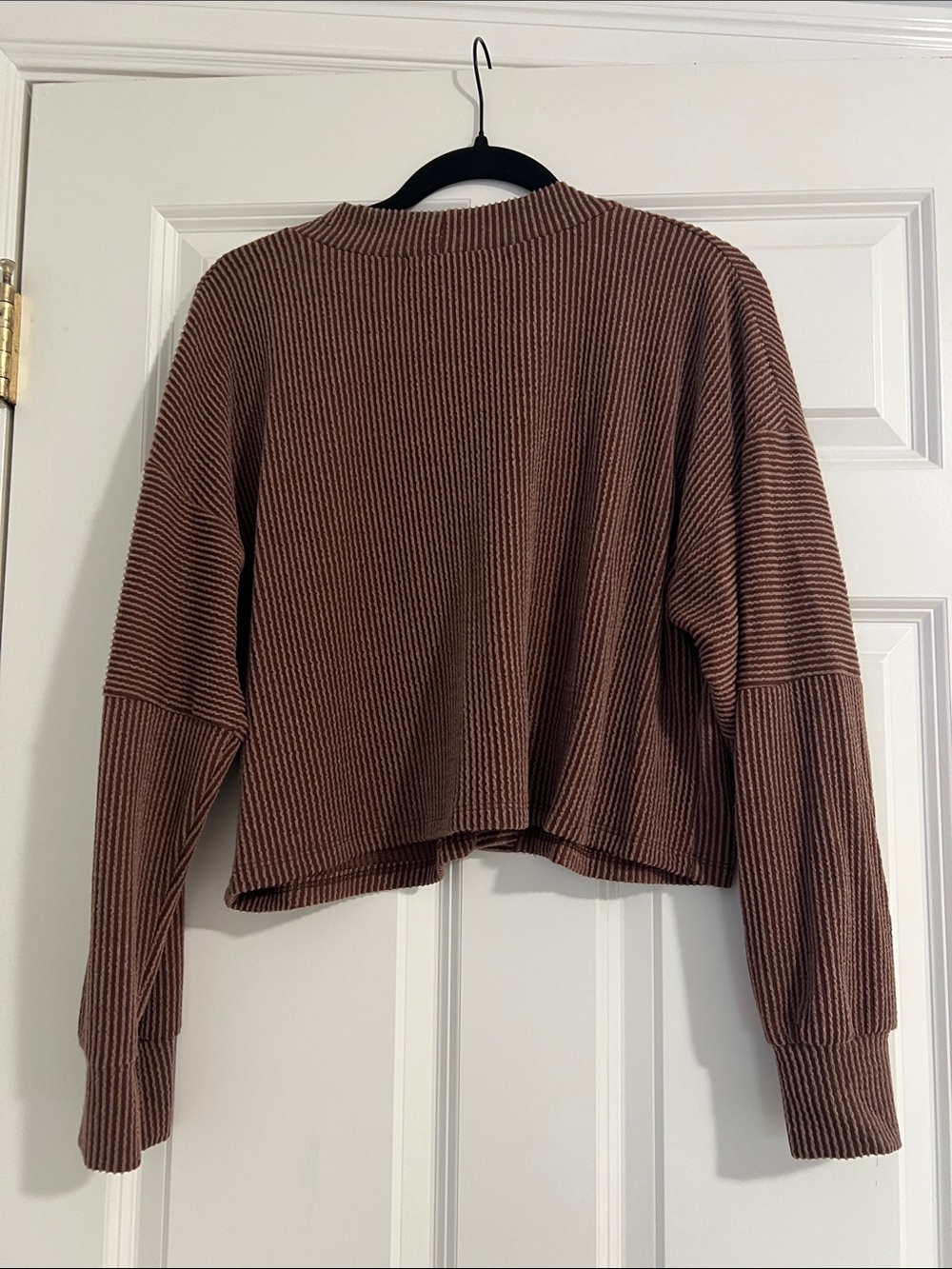 Altar'd State Cropped Ribbed Button-Front Cardigan — Brown - Picture 4 of 6